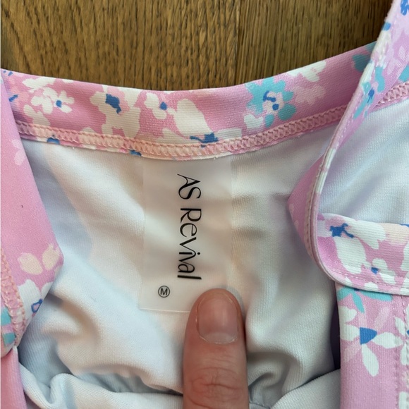 AS Revival Pink Floral Athletic Top with Aqua Accents - Picture 2 of 5
